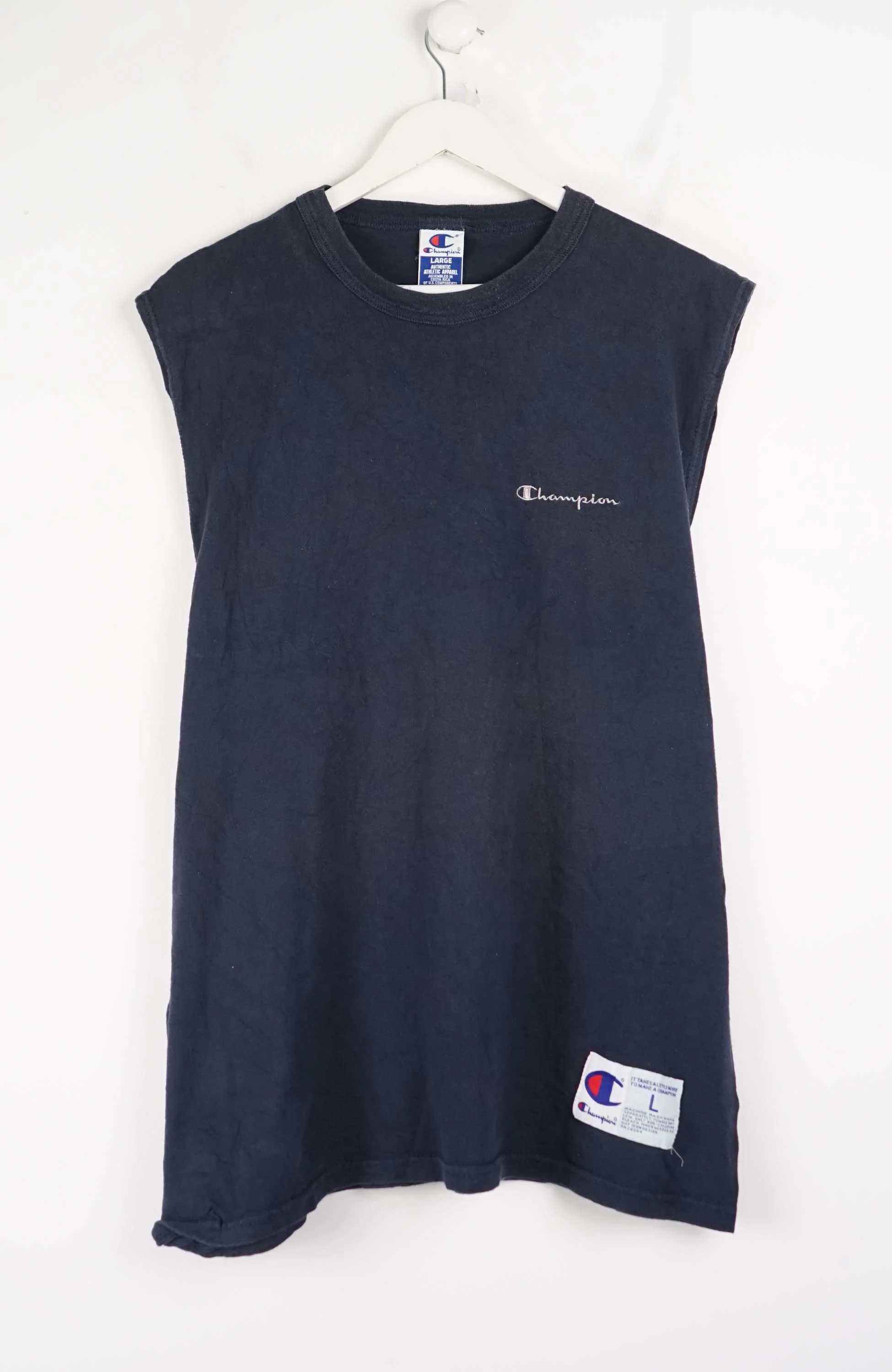 VINTAGE CHAMPION SLEEVELESS T-SHIRT (L)